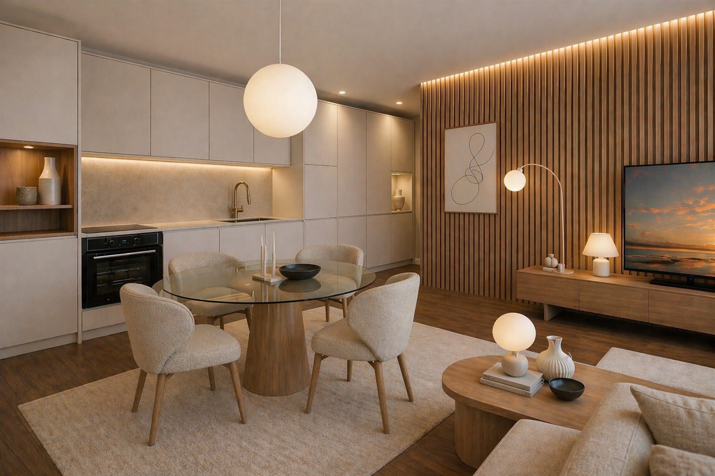 MH Apartments — sala e cozinha do T2