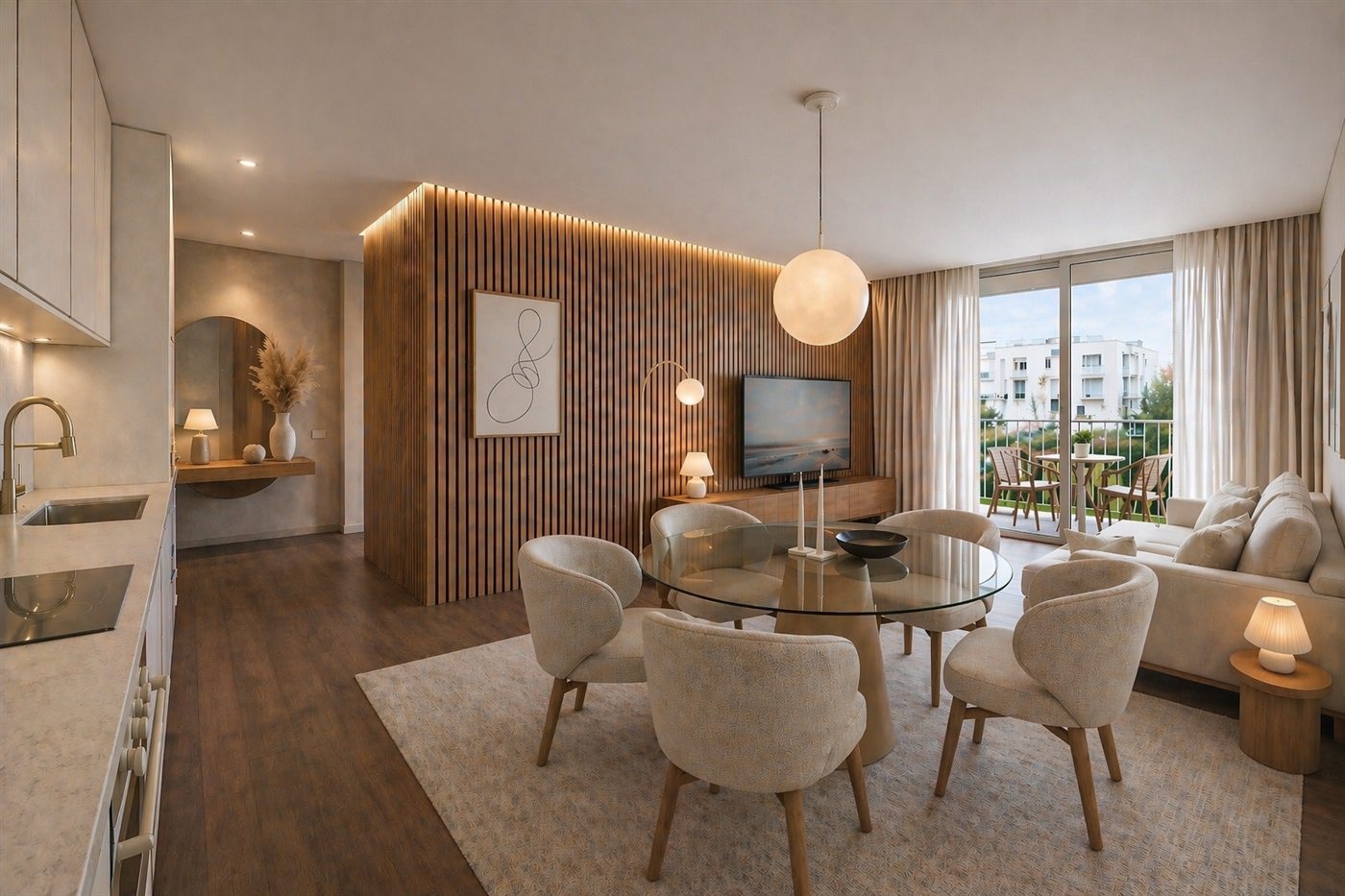 MH Apartments — sala do T2 vista da entrada